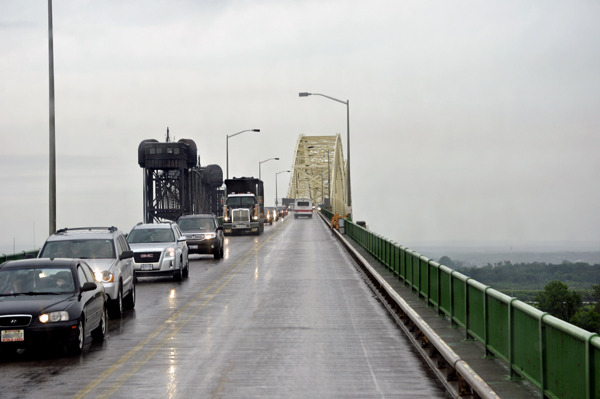 backed up traffic  on the International Bridge