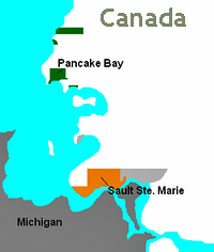 Map showing location of Pancake Bay