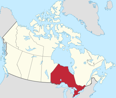 Canada map showing location of Ontario