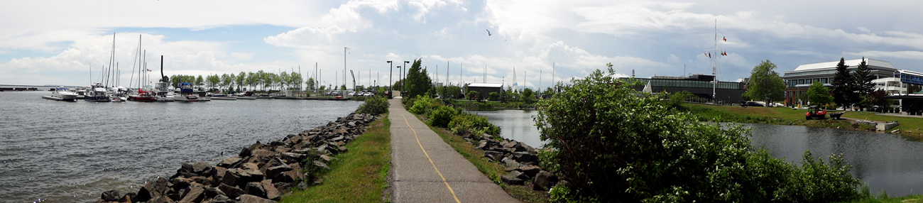 panorama of a walkway at Thunder Bay Marina