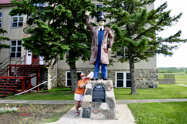 Karen Duquette by the giant's statue