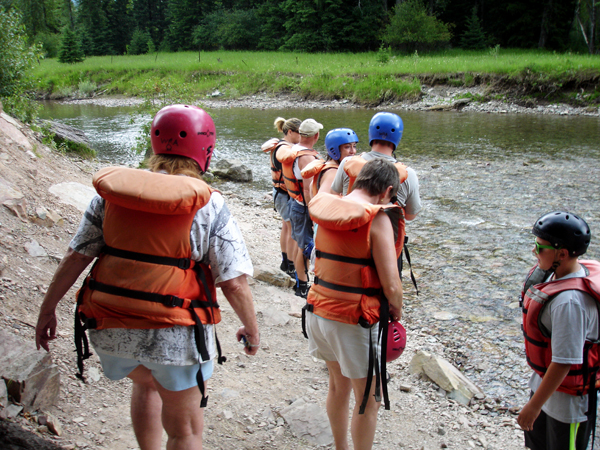 Karen Duquette and others waiting for the raft