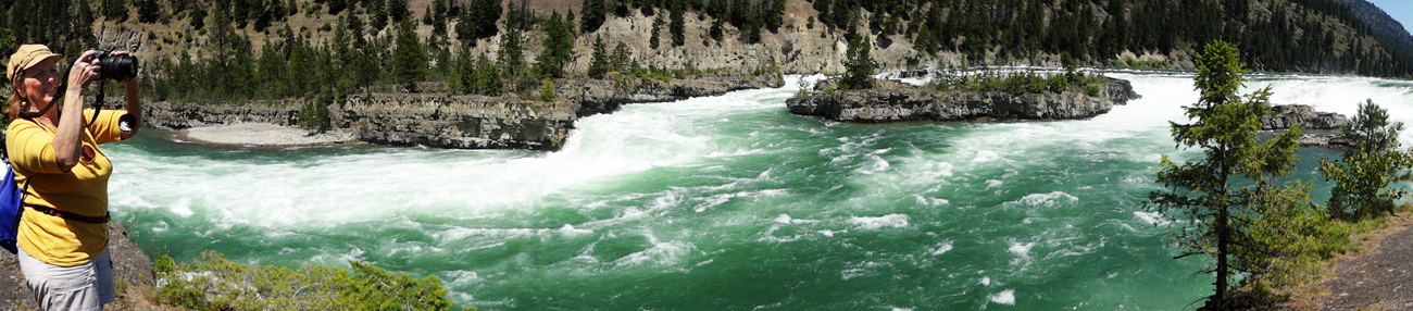 panorama of Kootenai Falls and Karen Duquette