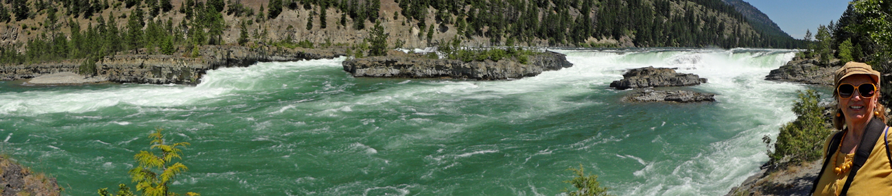 panorama of Kootenai Falls and the island