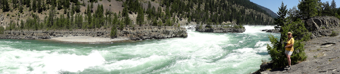 panorama of Kootenai Falls and Karen Duquette