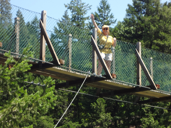 Karen Duquette on the swinging bridge