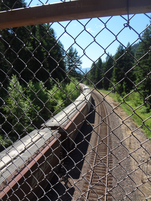 the train going under the bridge