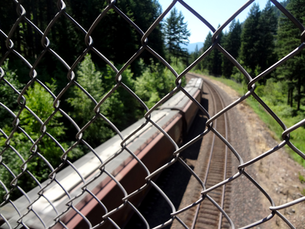 the train going under the bridge