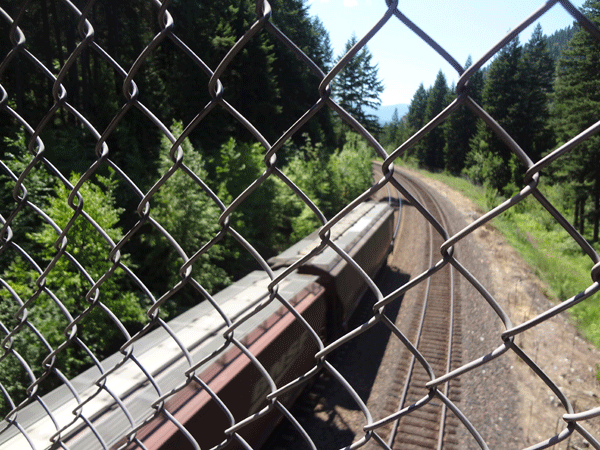 the train going under the bridge