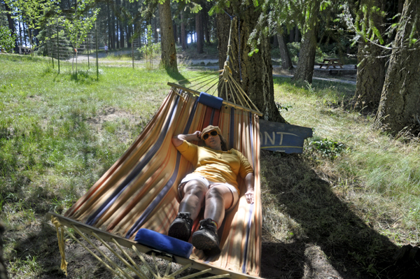 Karen Duquette relaxing in a hammock