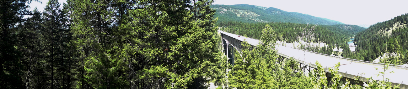 the 1,223 foot long steel truss bridge over the Moyie River