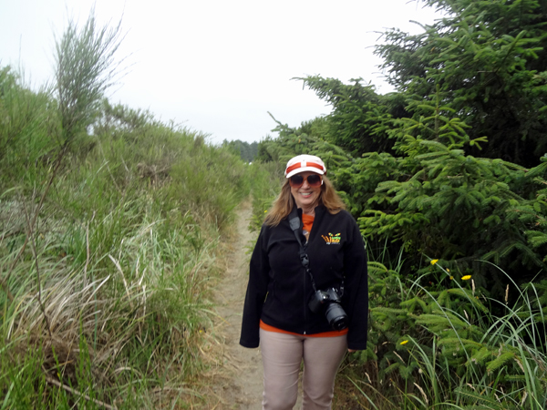 Karen Duquette on the path to the beach in Ocean City, Washington