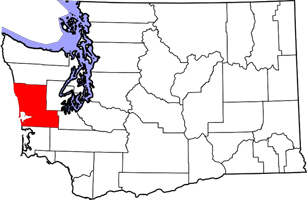 Washington state map showing county that Long Beach Washington is located