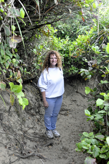 Karen's sister on the trail to the beach