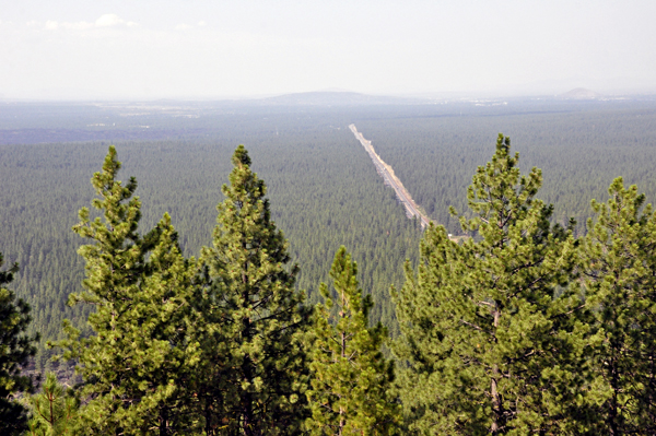 view of a road far below Lava Butte
