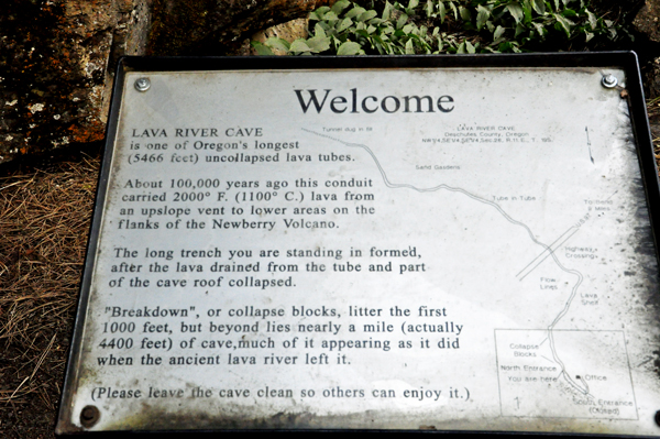 Welcome sign for Lava River Cave