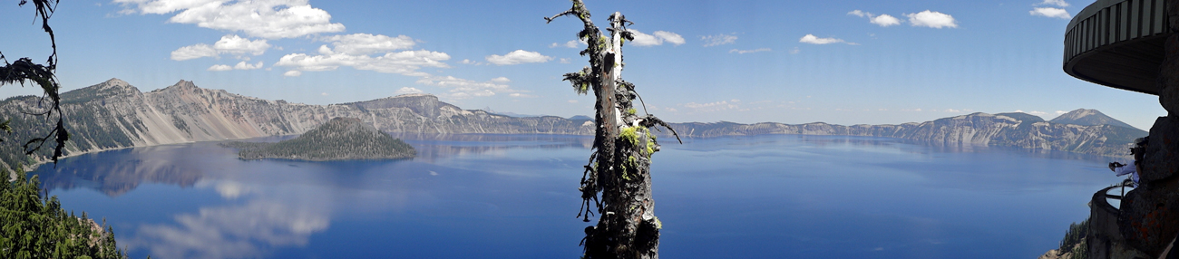panoprama of a Sea Monster coming out of Crater Lake