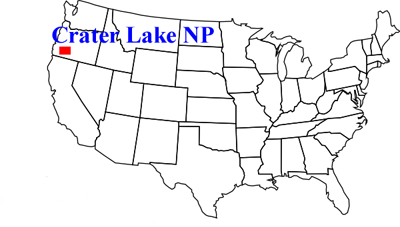 USA map showing approximate location of Crater Lake