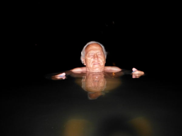 Lee Duquette at Crystal Crane Hot Springs at night