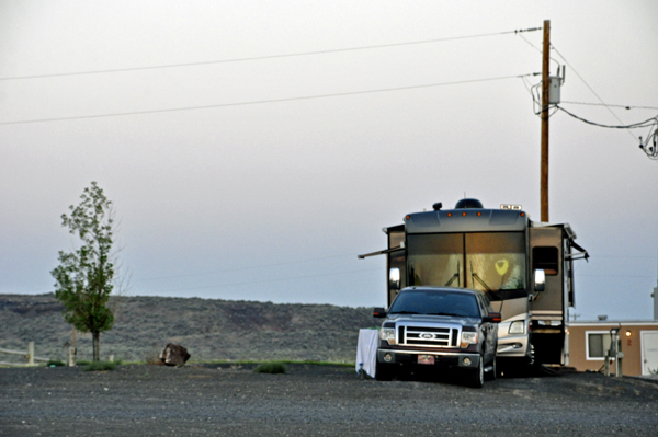 The RV and toad of the two RV Gypsies at Crystal Crane Hot Springs