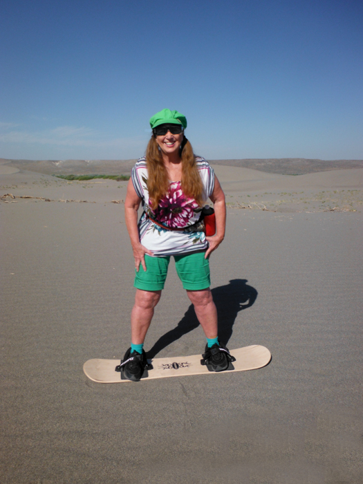 Karen Duquette on the sand board