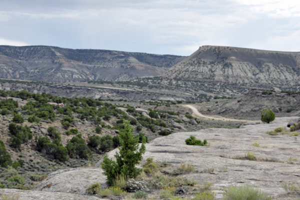 the road as seen from the edge of a gorge