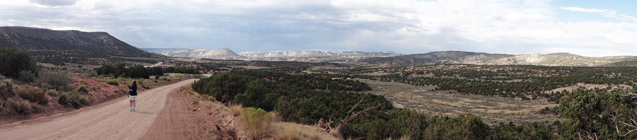 Karen Duquette in the middle of the canyon road