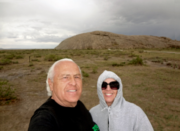 The two RV Gypsies with Independence Rock in the background 