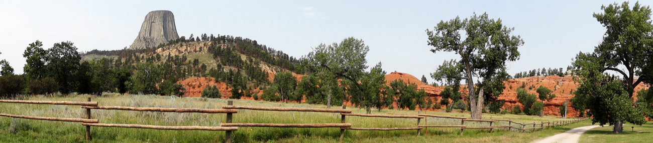 panorama of Devils Tower and the mountain at KOA