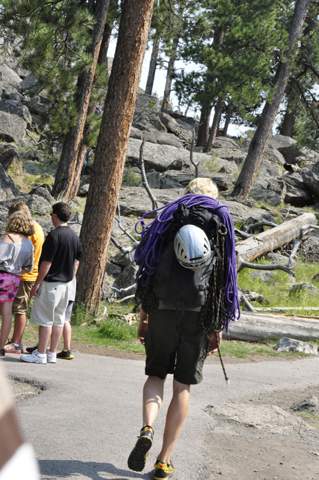 a person getting ready to climb Devils Tower