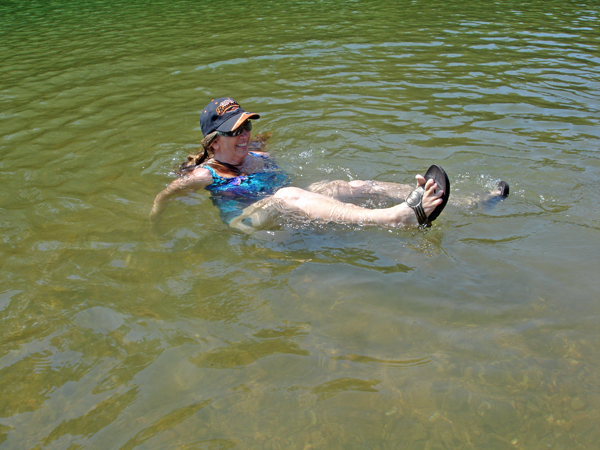 Karen Duquette's sandals trying to float away