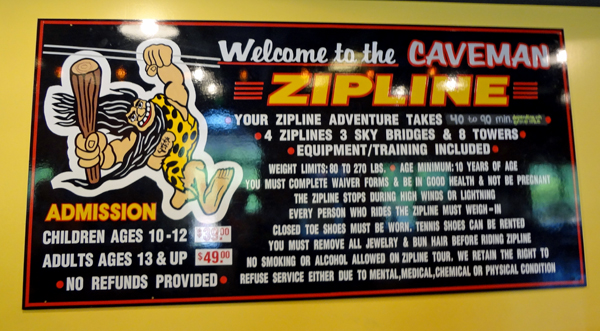 sign inside the zipline office