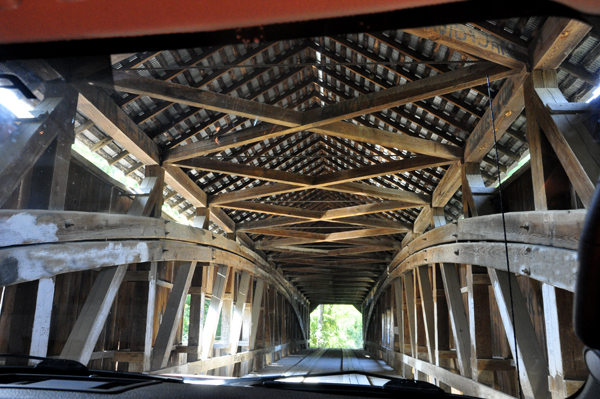 The two RV Gypsies drive through Cox Ford Covered Bridge.