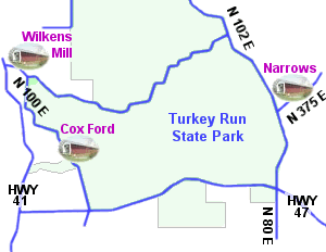 map showing location of some of the covered bridges