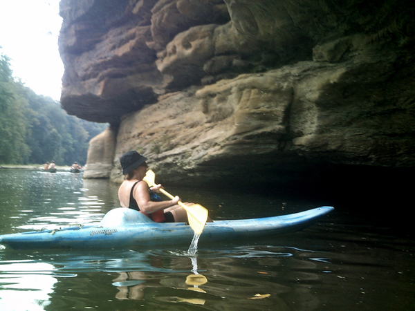 Karen Duqettte heads for the cave