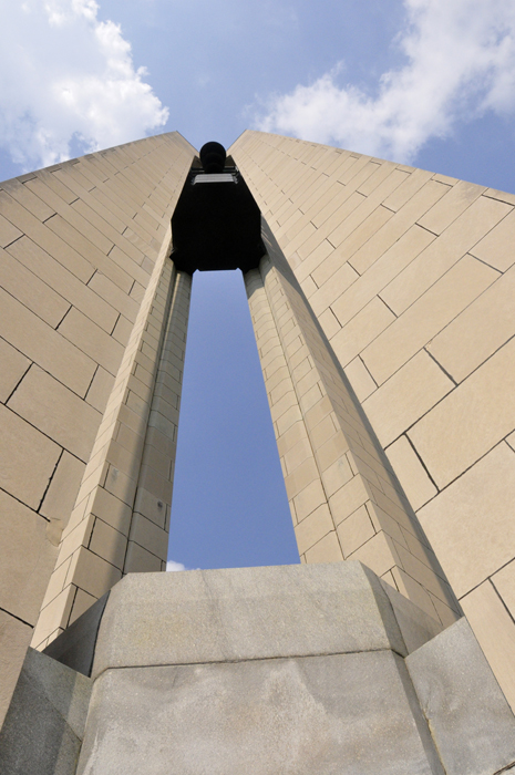 looking up at the Deeds Carillon and Bell Tower