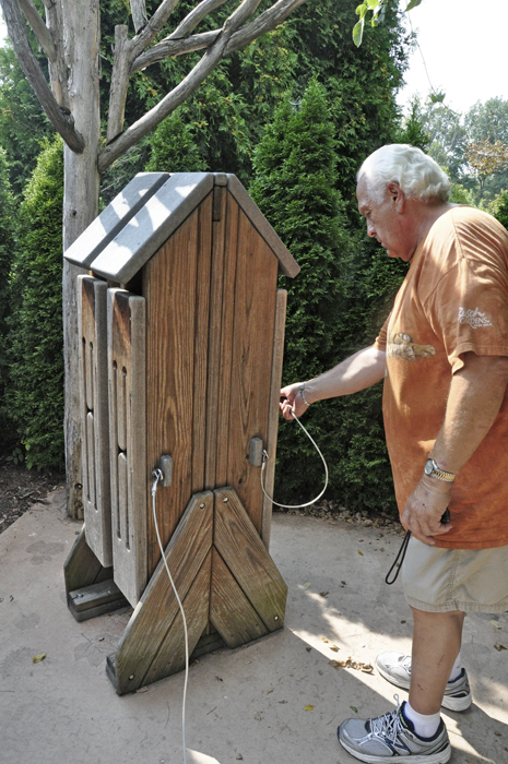 Lee Duquette plays the different musical instruments in the Music Maze area.