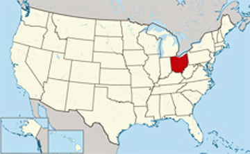 USA map showing location of Ohio