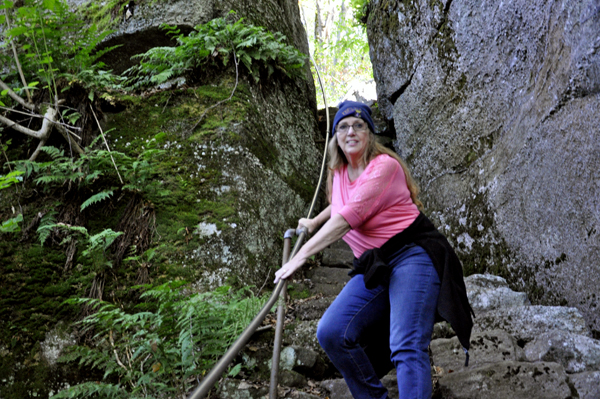 Karen Duquette on the Indian Stairs at Rock City Park