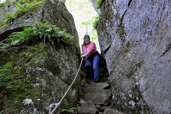 Karen Duquette on the Indian Stairs at Rock City Park