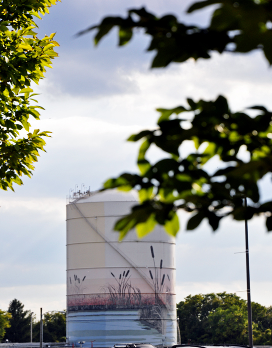 Water tower in the parking lot