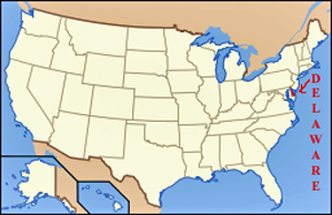 USA map showing location of Delaware