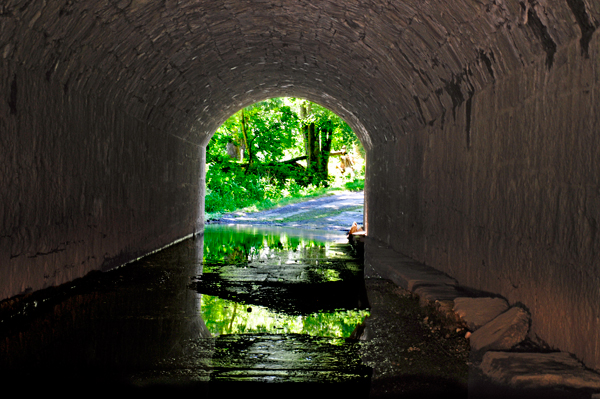 one-lane tunnel that was flooded