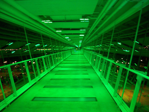 Skybridge contains kaleidoscope lighting