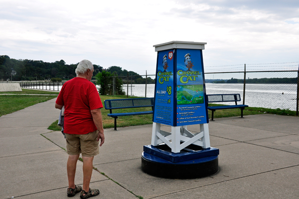 Lee Duquette checking out the water taxi sign