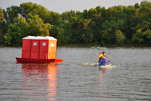 outhouse being towed