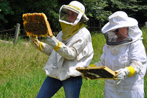 Gabby and Karen with the bees