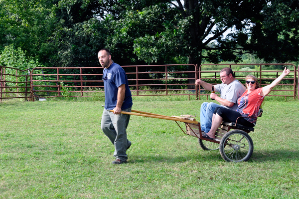 Karen Duquette on a pony cart ride