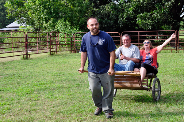 Karen Duquette on a pony cart ride