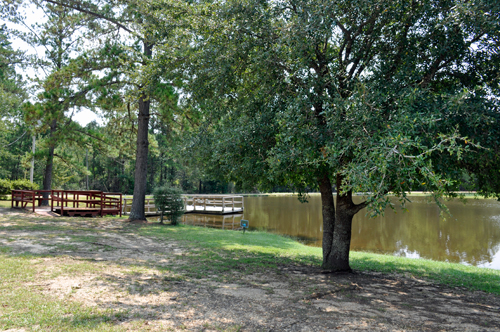 pond behind the RV of the two RV Gypsies